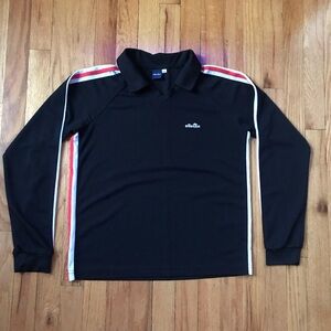 ellesse Black Long-Sleeve Polo Shirt with Red & White Stripes XL